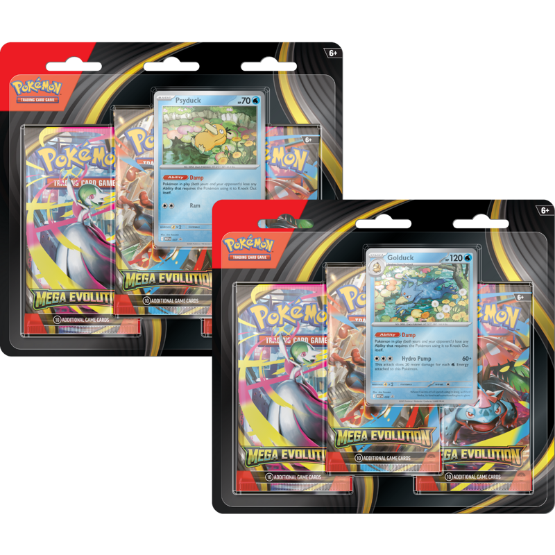 "Pokémon TCG: Mega Evolution Blister 3 Booster Psyduck/Golduck -Spanish- 