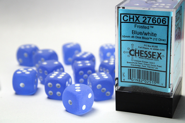 Chessex Frosted 12mm d6 Dice Block (36ct.) - Blue/white